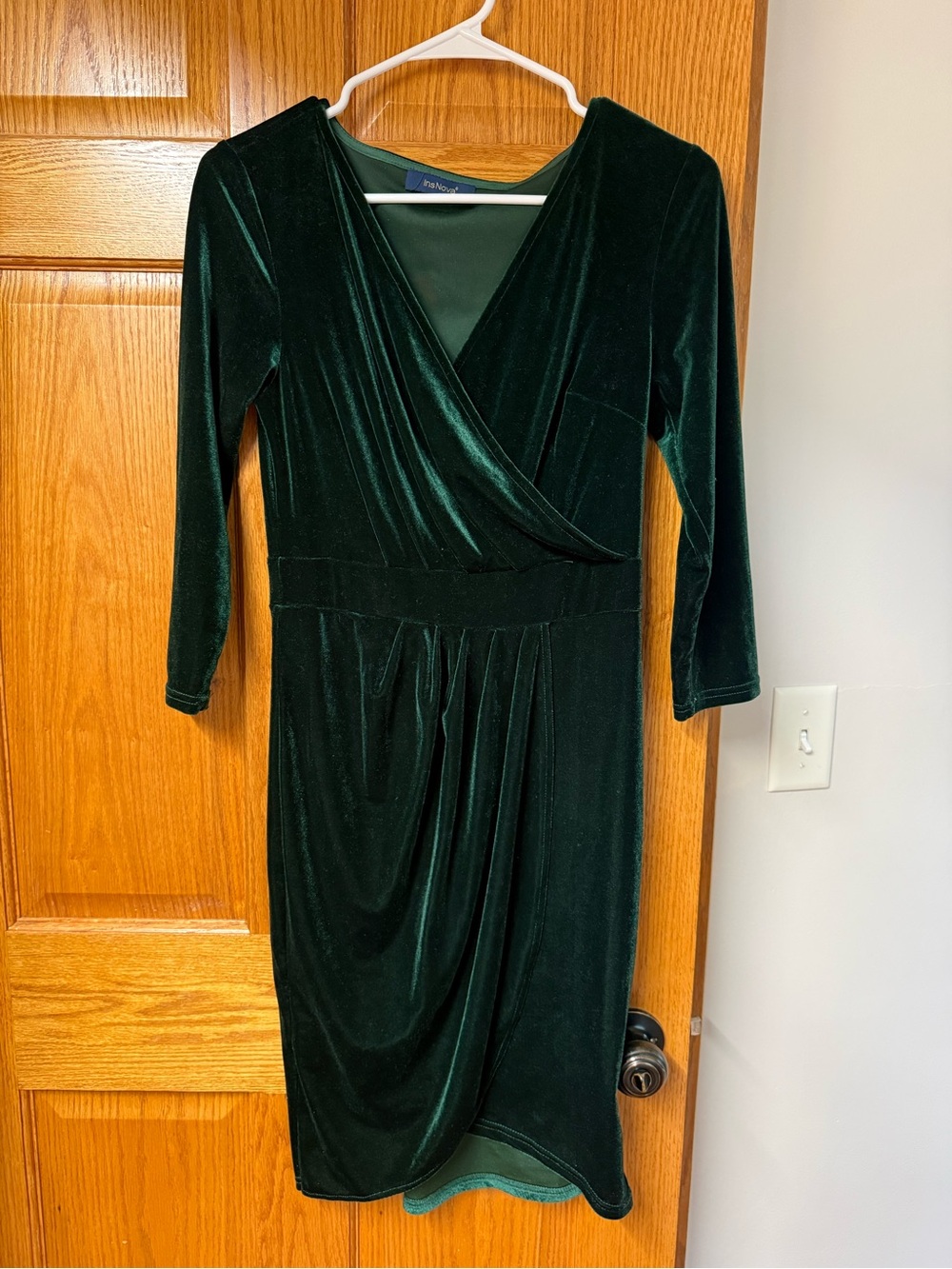 Velvet Emerald Green Wrap-Front Dress
